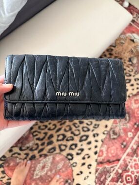 Miu Miu Black Quilted Leather Fold-Over Wallet